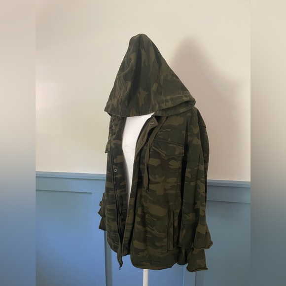 Anthropologie Sanctuary Green Cotton Camouflaged Hooded Bell Long Sleeve Jacket - Picture 9 of 13